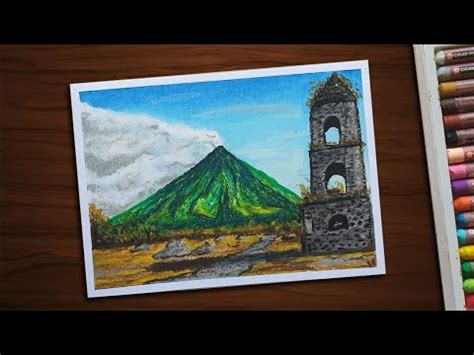 How to Draw Philippines' Mayon Volcano with Oil Pastels for.
